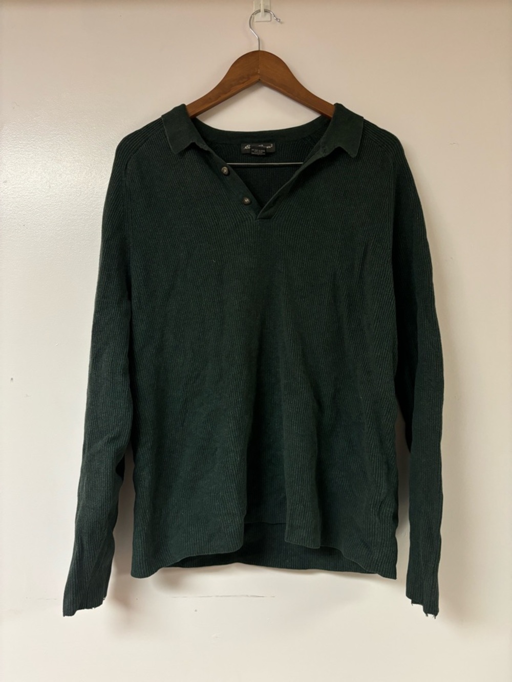 Eddie Bauer mens Ribbed Knit Henley Sweater Dark Green 100% cotton Size L